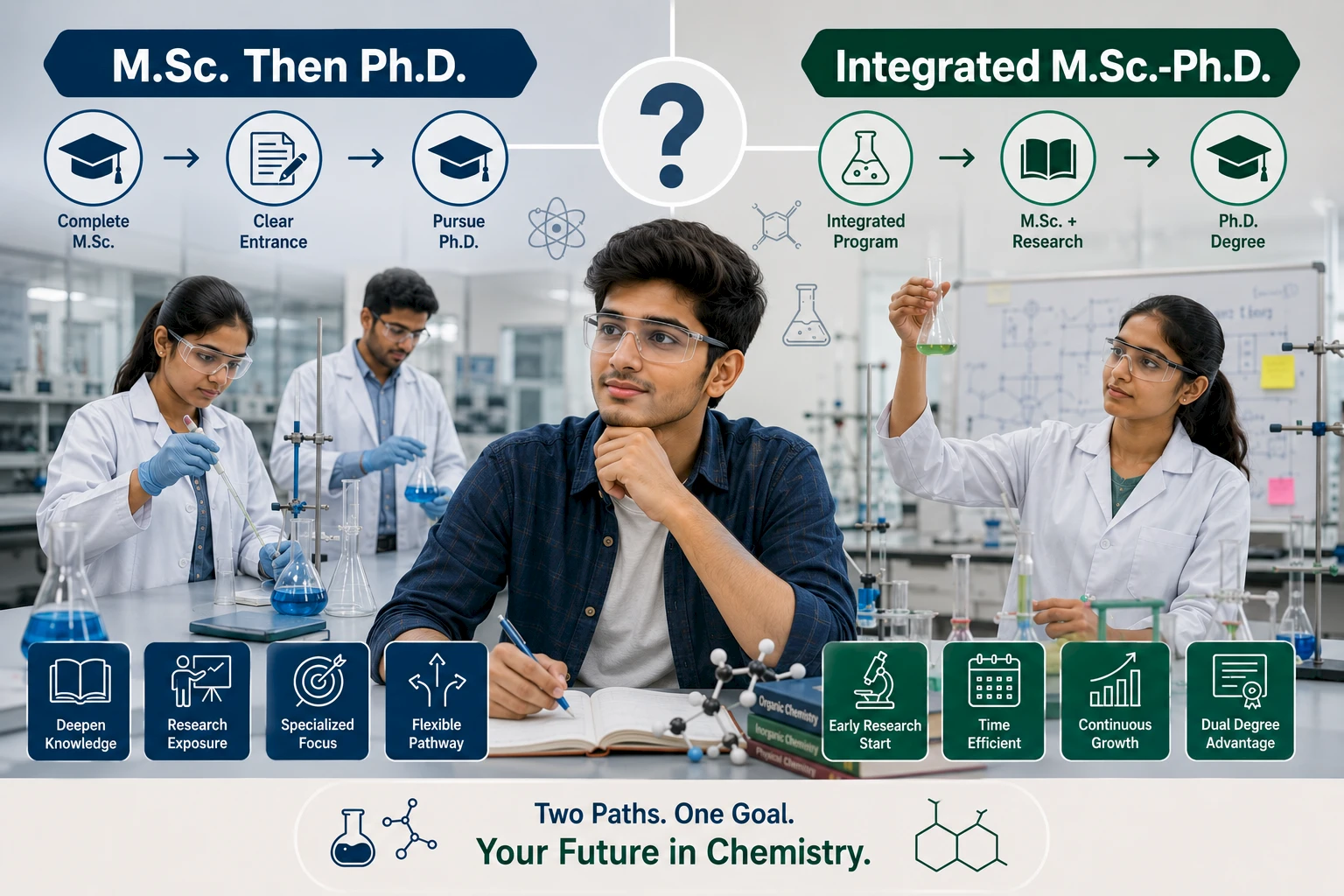 Compare both pathways to choose the best route for your research career.