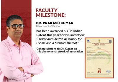 Dr. Prakash Kumar from the Department of Design secured his third patent in a single year!